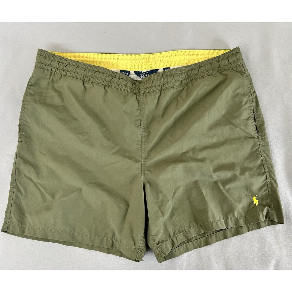 VTG Polo Ralph Lauren Classic Swim Trunk Shorts Military Green Yellow Mens Sz XL